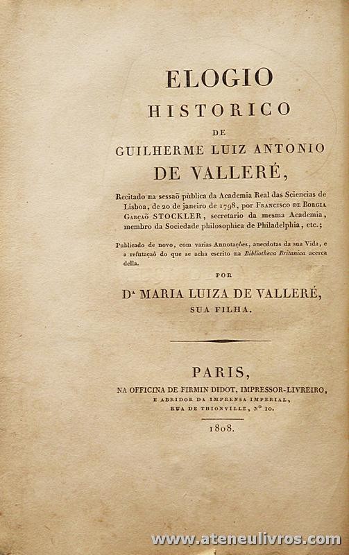 Elogio Historico de Guilherme Luiz Antonio de Valleré